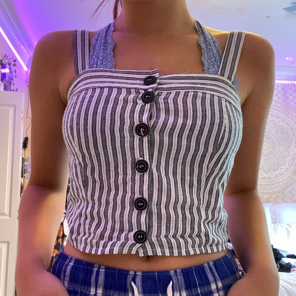 striped button down tank top